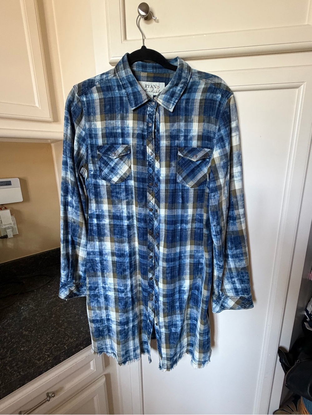 RYAN Michael Blue Plaid Long-Sleeve Shirt Dress